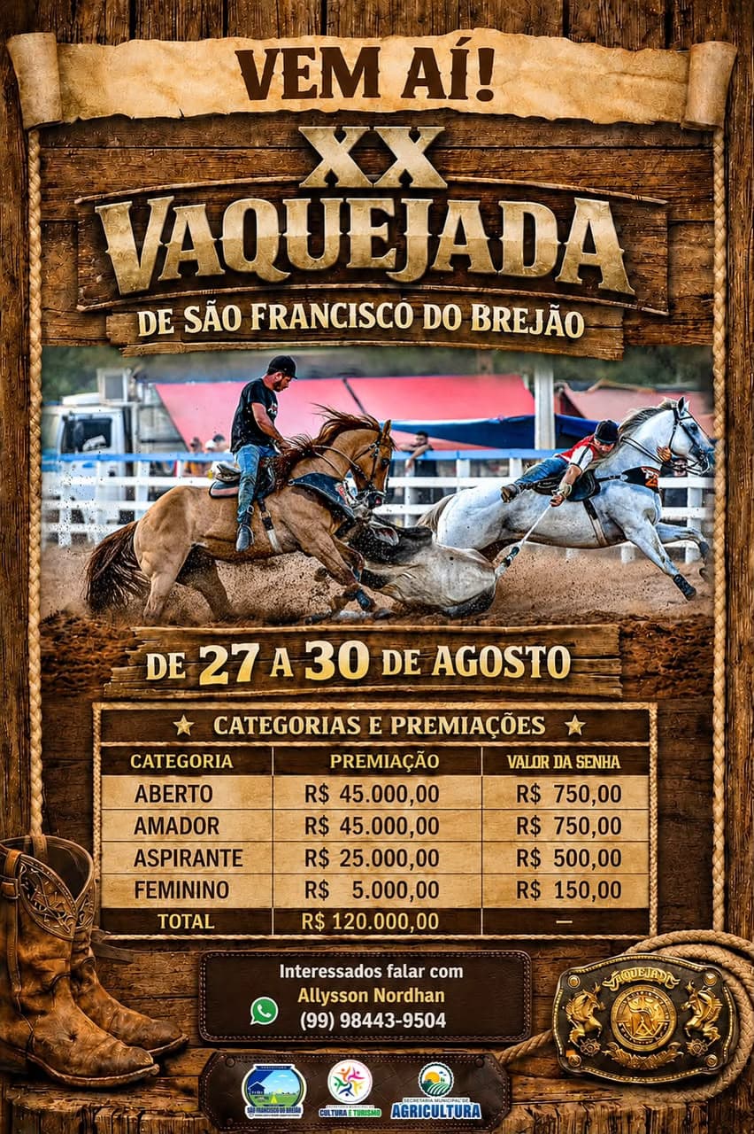 Cartaz da vaquejada XX Vaquejada de São Franscico do Brejão